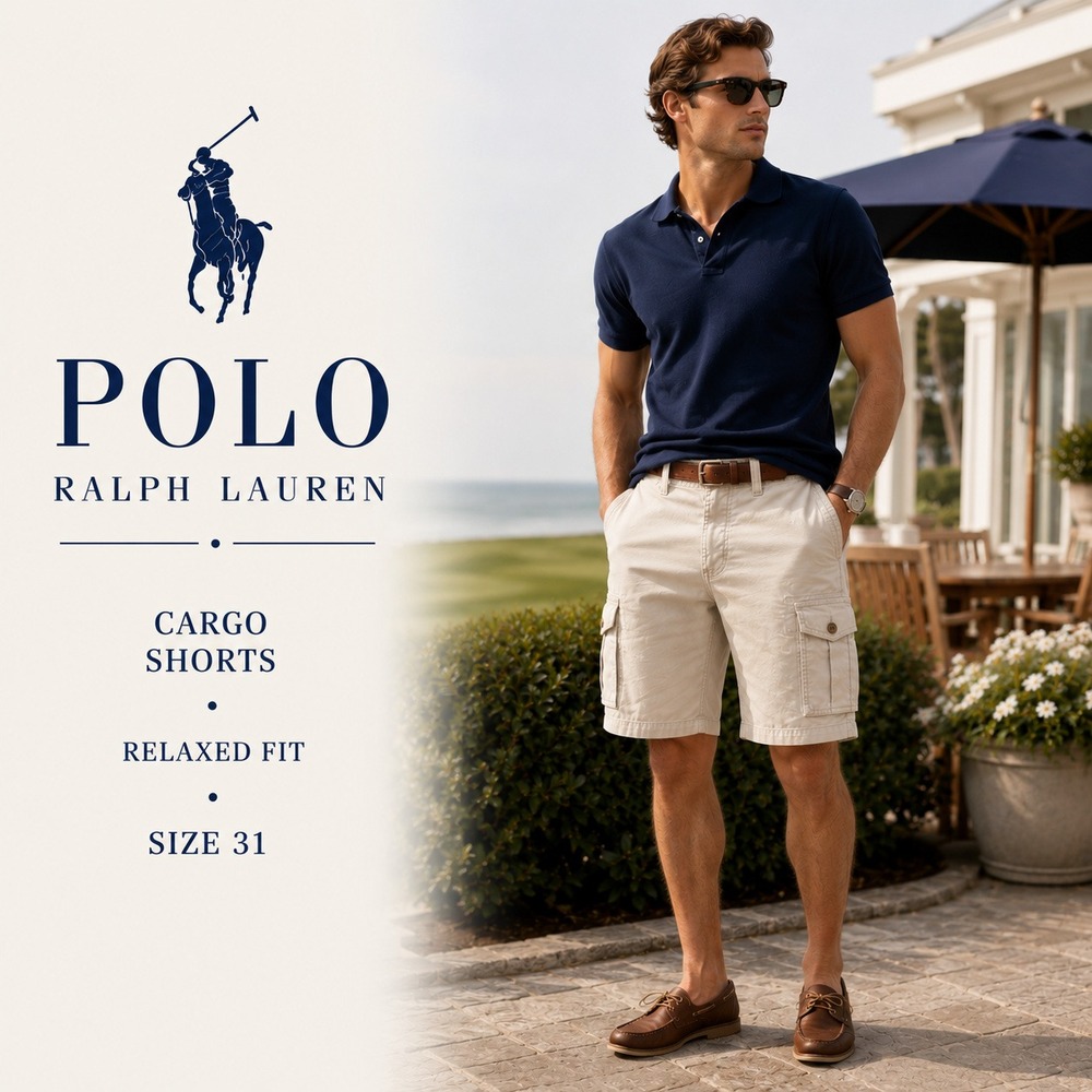 Polo Ralph Lauren Cargo Shorts Mens 34 Tan Khaki Relaxed Fit Cotton Utility Pony